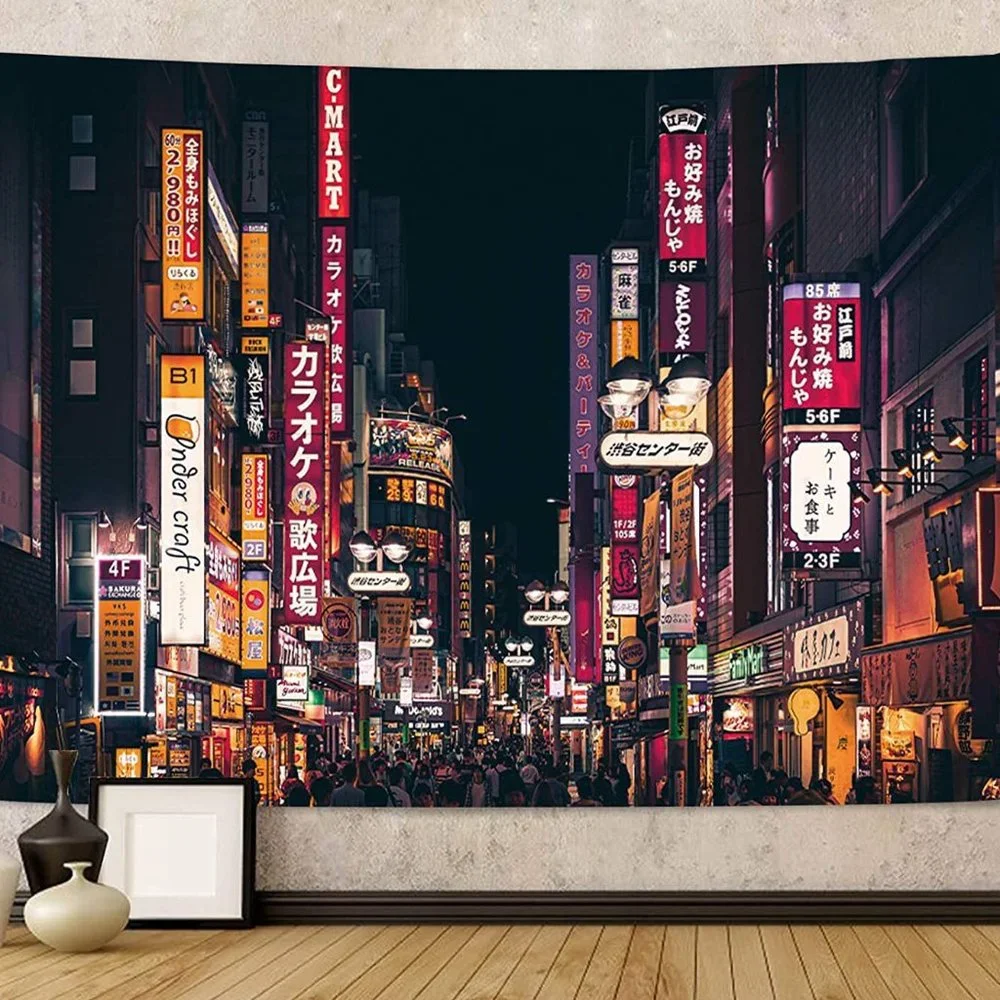 Retro Neon Tokyo Japan Skyline Cityscape Wall Decor for Patio/Bedroom/LivingRoom
